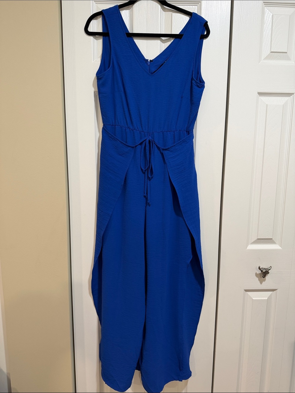 MSK Royal Blue Sleeveless V-Neck Jumpsuit with Tie Waist